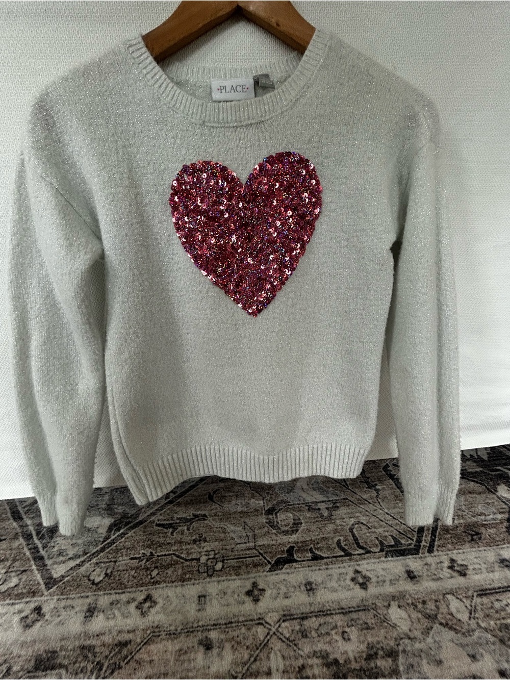 Children’s Place Cream Sweater with Pink Sequin Heart